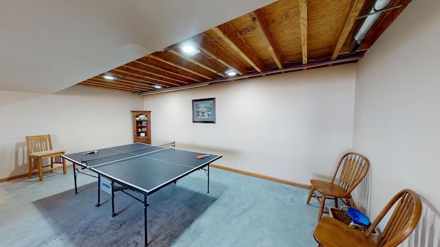 rec room with baseboards