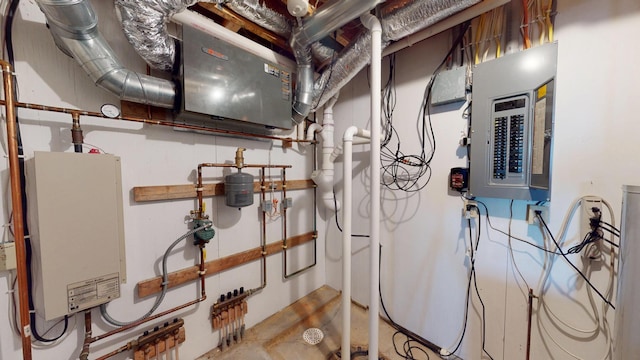 utility room featuring water heater and electric panel