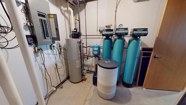 utility room with electric panel and gas water heater