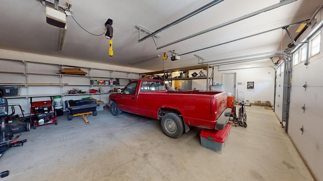 garage with a garage door opener