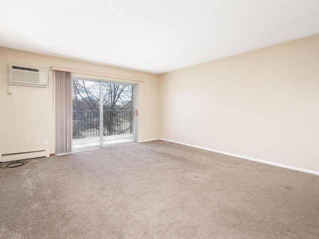 4351 Parklawn Ave Unit 209E, Edina, MN 55435 - carpeted empty room featuring a baseboard radiator, a wall mounted AC, and baseboards