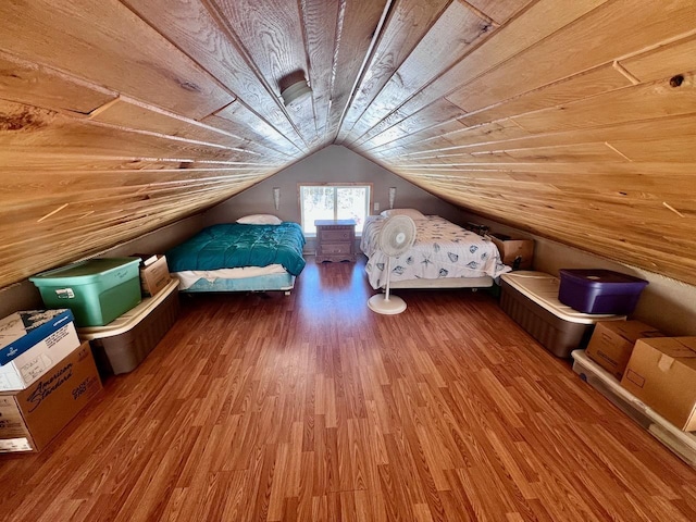 4832 Ambassador Point Ct, Leiding Twp, MN 55771 - bedroom with wood ceiling, wood finished floors, and lofted ceiling