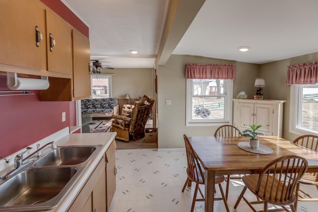 5591 Wildwood Ave, Isle, MN 56342 - dining area with ceiling fan and baseboards