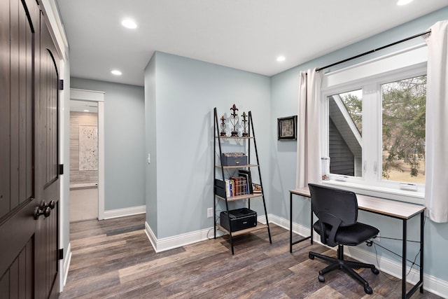 5234 Grand Ave, White Bear Twp, MN 55110 - office with dark wood-style floors, baseboards, and recessed lighting