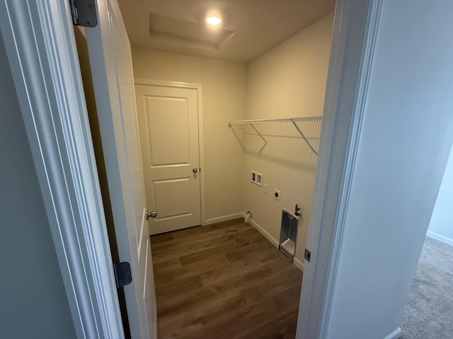 laundry area featuring baseboards, washer hookup, laundry area, hookup for an electric dryer, and attic access