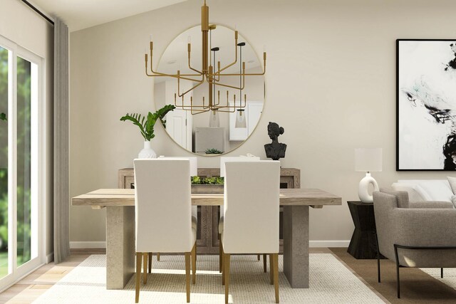 dining room with baseboards and a notable chandelier