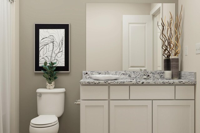 full bathroom featuring a sink, double vanity, and toilet