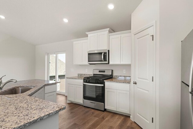 kitchen with dark wood-style floors, recessed lighting, a sink, and stainless steel appliances