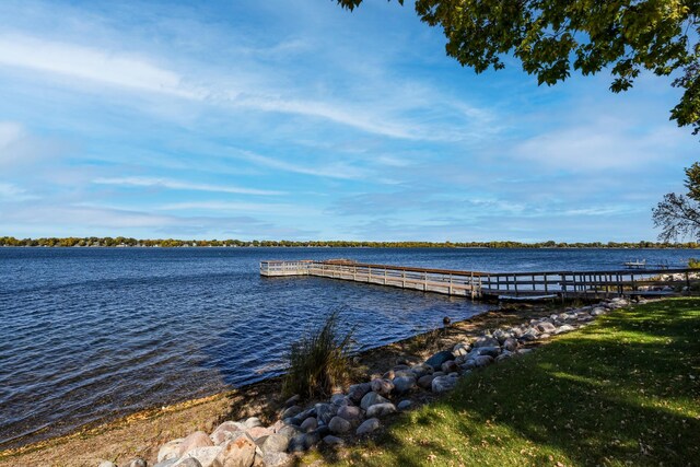 view of dock with a water view