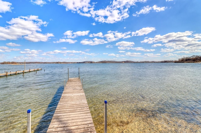 view of dock with a water view