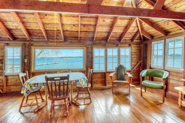 sunroom with beam ceiling
