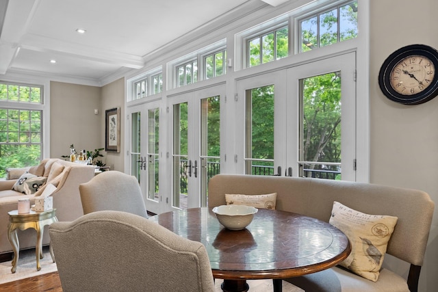 6601 Blackfoot Pass, Edina, MN 55439 - sunroom / solarium with french doors, coffered ceiling, and beam ceiling