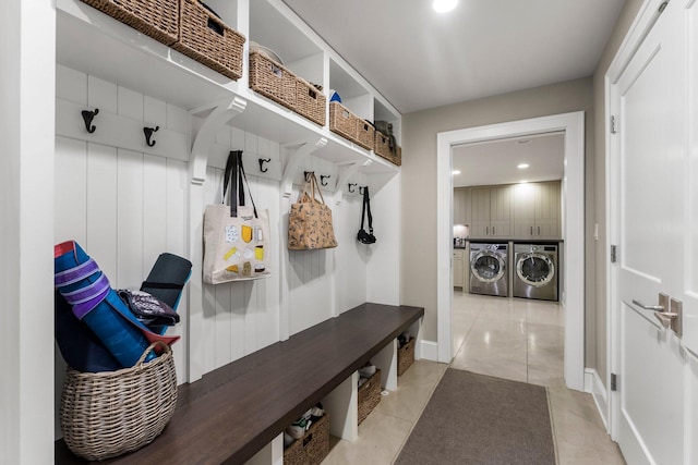 6601 Blackfoot Pass, Edina, MN 55439 - mudroom with washing machine and clothes dryer and tile patterned flooring