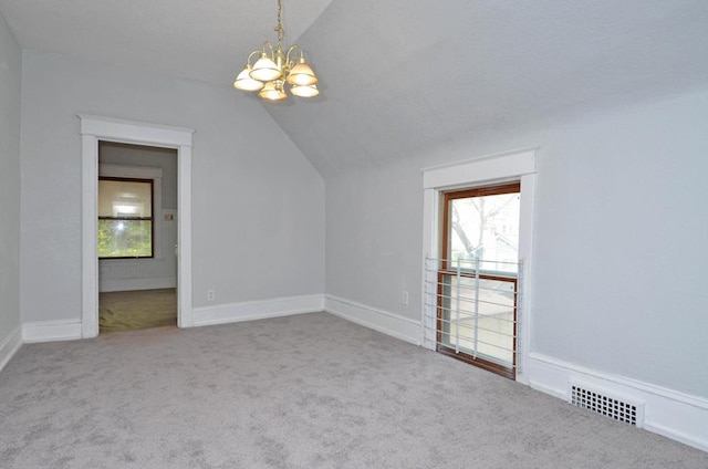 665 Bedford St, Saint Paul, MN 55130 - additional living space featuring vaulted ceiling, a chandelier, and carpet
