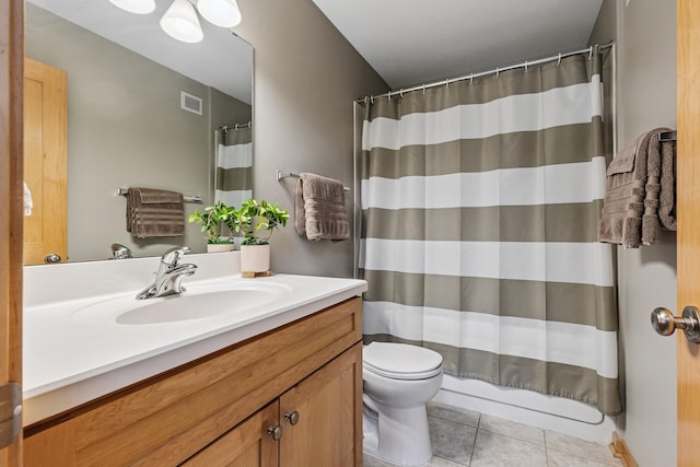 294 Spring St, Saint Paul, MN 55102 - bathroom with tile patterned floors, vanity, and a shower with shower curtain