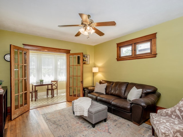 115 Geranium Ave W, Saint Paul, MN 55117 - living room with hardwood / wood-style flooring, ceiling fan, and french doors