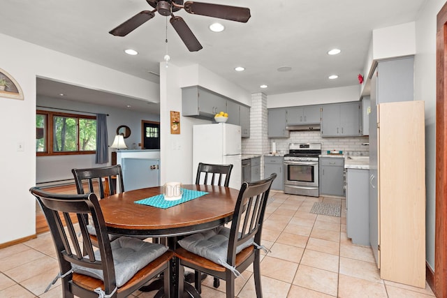 113 Oak Ave SW, Saint Michael, MN 55376 - dining room with a ceiling fan, light tile patterned floors, recessed lighting, and baseboard heating