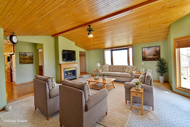 4755 384th St, Brockway Twp, MN 56377 - living room with wood ceiling, vaulted ceiling with beams, and plenty of natural light