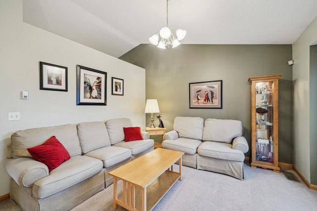 579 Maple Knoll Cir NW, Saint Michael, MN 55376 - living area with a chandelier, carpet flooring, and lofted ceiling