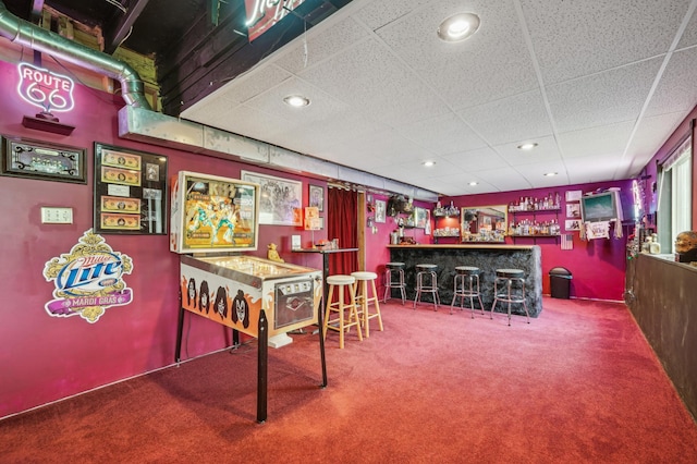 579 Maple Knoll Cir NW, Saint Michael, MN 55376 - indoor dry bar featuring carpet floors, a paneled ceiling, and recessed lighting