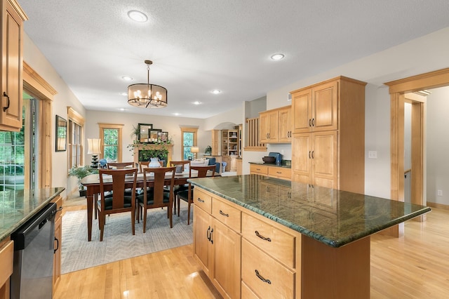 1301 Pondview Ln, Saint Joseph, MN 56374 - kitchen with a center island, light wood finished floors, dishwasher, and light brown cabinets