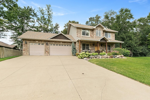 1301 Pondview Ln, Saint Joseph, MN 56374 - craftsman-style home with fence, driveway, stone siding, and a garage