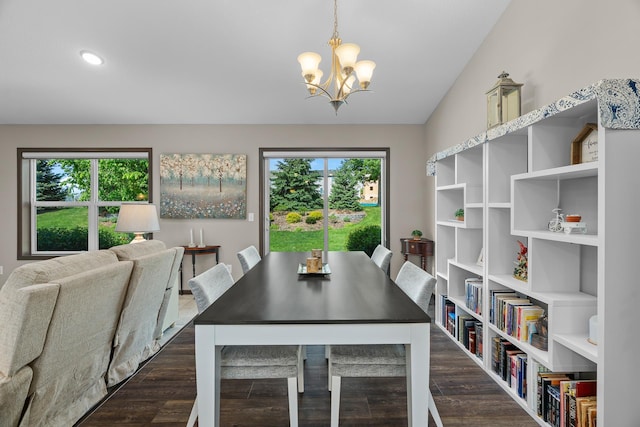 5234 Sundial Ln, Woodbury, MN 55129 - dining room with a chandelier, healthy amount of natural light, dark wood-style floors, and recessed lighting