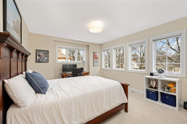 bedroom with baseboards and carpet