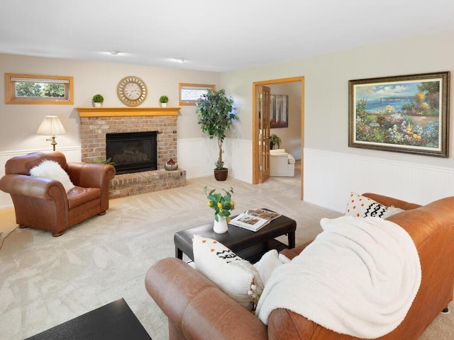 8118 Currant Pl, Eden Prairie, MN 55347 - carpeted living room with a wainscoted wall and a fireplace