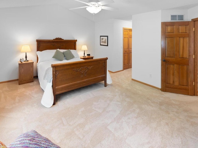 8118 Currant Pl, Eden Prairie, MN 55347 - bedroom featuring light colored carpet, lofted ceiling, and ceiling fan