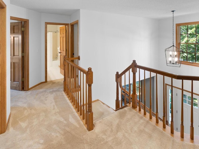 8118 Currant Pl, Eden Prairie, MN 55347 - hallway with an upstairs landing, a chandelier, and carpet