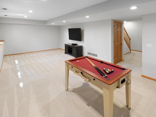 8118 Currant Pl, Eden Prairie, MN 55347 - playroom featuring light colored carpet, recessed lighting, and billiards