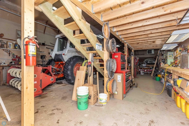 basement featuring a workshop area