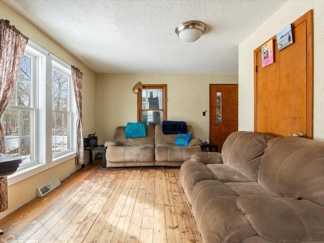 17430 280th St, Sebeka, MN 56477 - living room featuring a textured ceiling and light wood finished floors