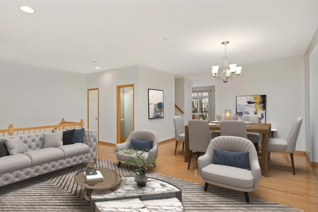 15767 Porchlight Ln, Eden Prairie, MN 55347 - living room with baseboards, light wood-style floors, and a chandelier
