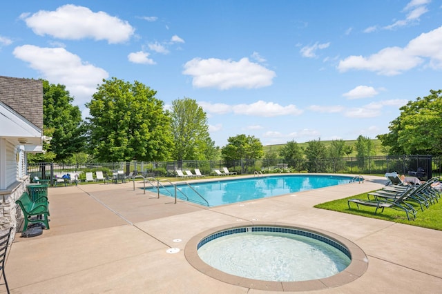 15767 Porchlight Ln, Eden Prairie, MN 55347 - pool featuring a patio, a community hot tub, and fence