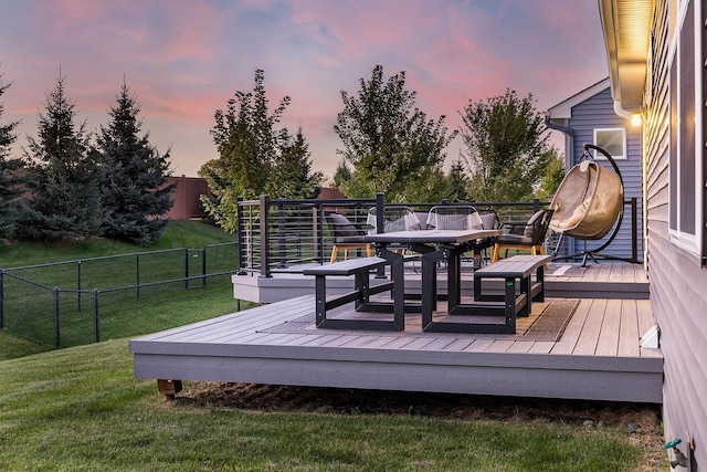 630 Stonegate Cir, Waconia, MN 55387 - deck at dusk featuring outdoor dining space