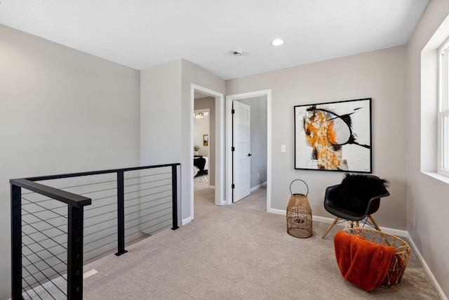 4015 Queen Ave N, Minneapolis, MN 55412 - living area featuring recessed lighting, carpet, baseboards, a wealth of natural light, and an upstairs landing