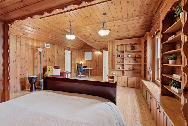 300 Diamond Lake Rd, Minneapolis, MN 55419 - bedroom with vaulted ceiling, wooden walls, light wood-style floors, visible vents, and wooden ceiling