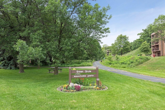 view of home's community with a yard