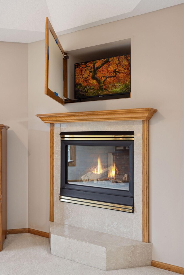 268 Saint Andrews Dr, Hudson, WI 54016 - detailed view of carpet, a tiled fireplace, and baseboards