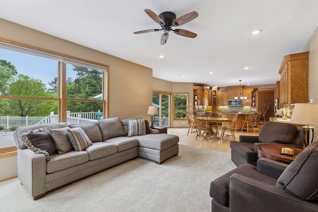 268 Saint Andrews Dr, Hudson, WI 54016 - living room with a ceiling fan, recessed lighting, and light wood-style flooring