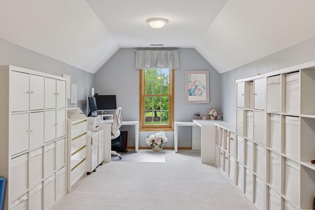268 Saint Andrews Dr, Hudson, WI 54016 - office area with vaulted ceiling, light colored carpet, and baseboards