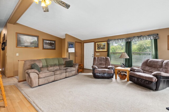 969 Dosh Rd, Fort Ripley, MN 56449 - carpeted living area with vaulted ceiling and ceiling fan