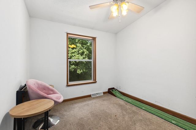969 Dosh Rd, Fort Ripley, MN 56449 - living area with carpet flooring, baseboards, ceiling fan, and visible vents
