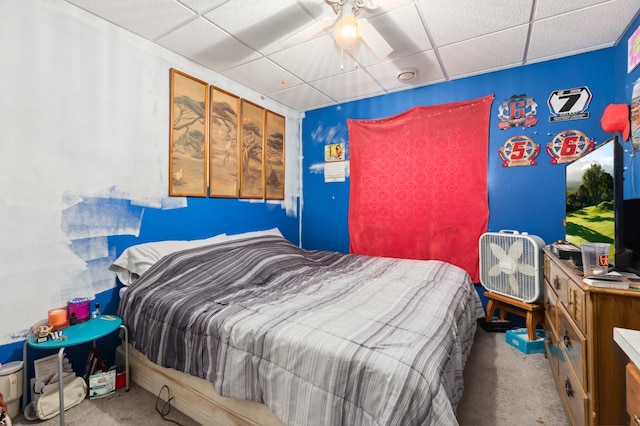 969 Dosh Rd, Fort Ripley, MN 56449 - carpeted bedroom with ceiling fan and a drop ceiling