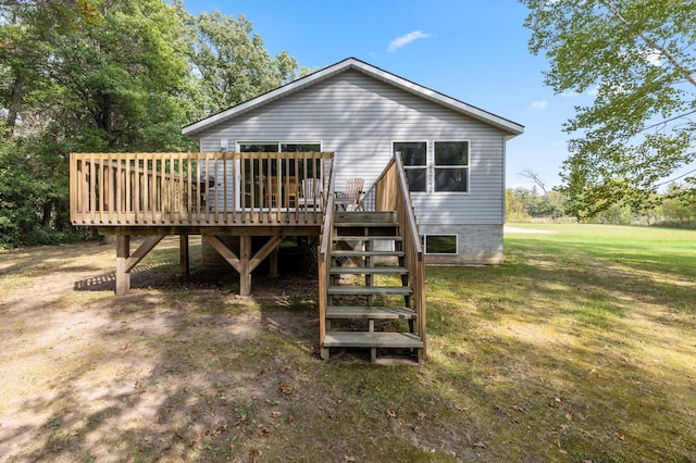 969 Dosh Rd, Fort Ripley, MN 56449 - rear view of house with a lawn, stairs, and a deck