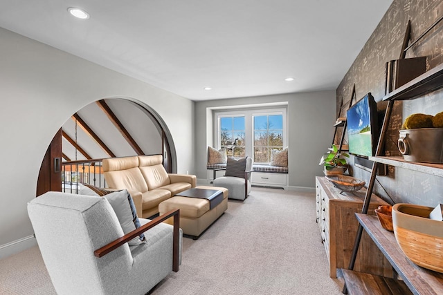 425 Carpenters Pt, Wayzata, MN 55391 - living area featuring light colored carpet, baseboards, and recessed lighting