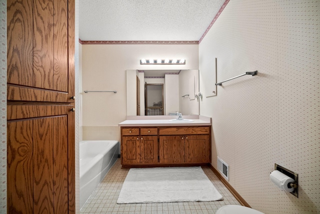 full bath with a bath, visible vents, and vanity