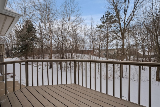 view of snow covered deck